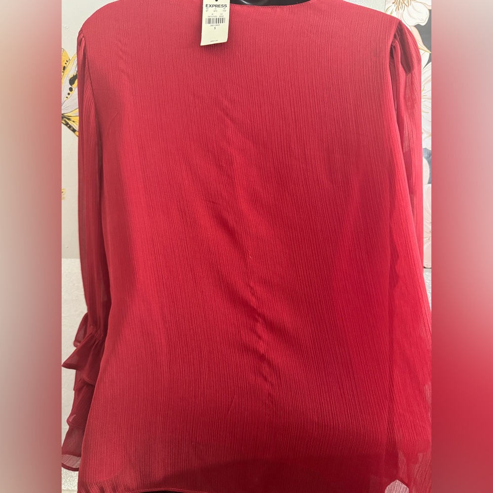 Express Deep Red Ruffled Sleeve Blouse - Picture 7 of 9